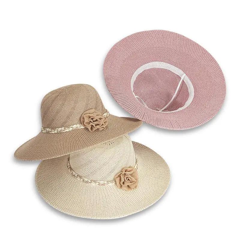 WTEMPO Women's Casual Elegant Summer Sunscreen Hats Solid Color Flower Wide Brim Outdoor Travel Beach Hats