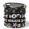 Набор из 5 браслетов в стиле панк с крыльями и звездами Evil Eye, выполненных своими руками из искусственной кожи и бусин