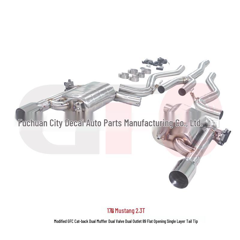 Fits 2017 Mustang 2.3T with Modified GFC Center & Rear Dual Muffler, Dual Valve, Dual Outlet Flat Tip Single Layer Tailpipe.
