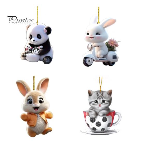 Bunny Christmas Ornaments Christmas Tree Ornaments Little Rabbit Pattern 2D Flat Acrylic Decorative Pendant Interior Rearview Mirror Hanging Ornament