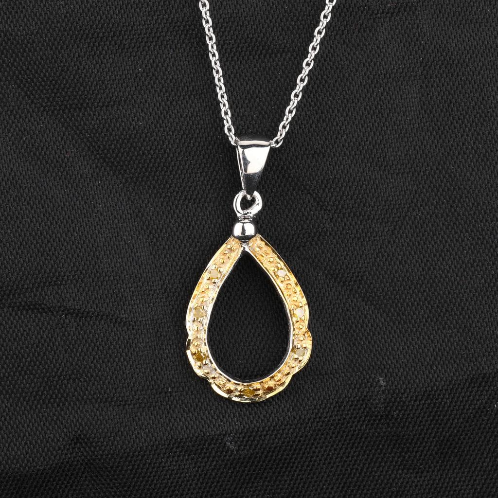 925 Sterling Silver Yellow Diamond Pendant Rhodium Plated Round Cut Fine Jewelry Gift for Her