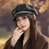 Korean Version of Retro Leather Beret Women's Autumn and Winter Outdoor Leisure Windproof and Warm Octagonal Hat British Style Painter Hat