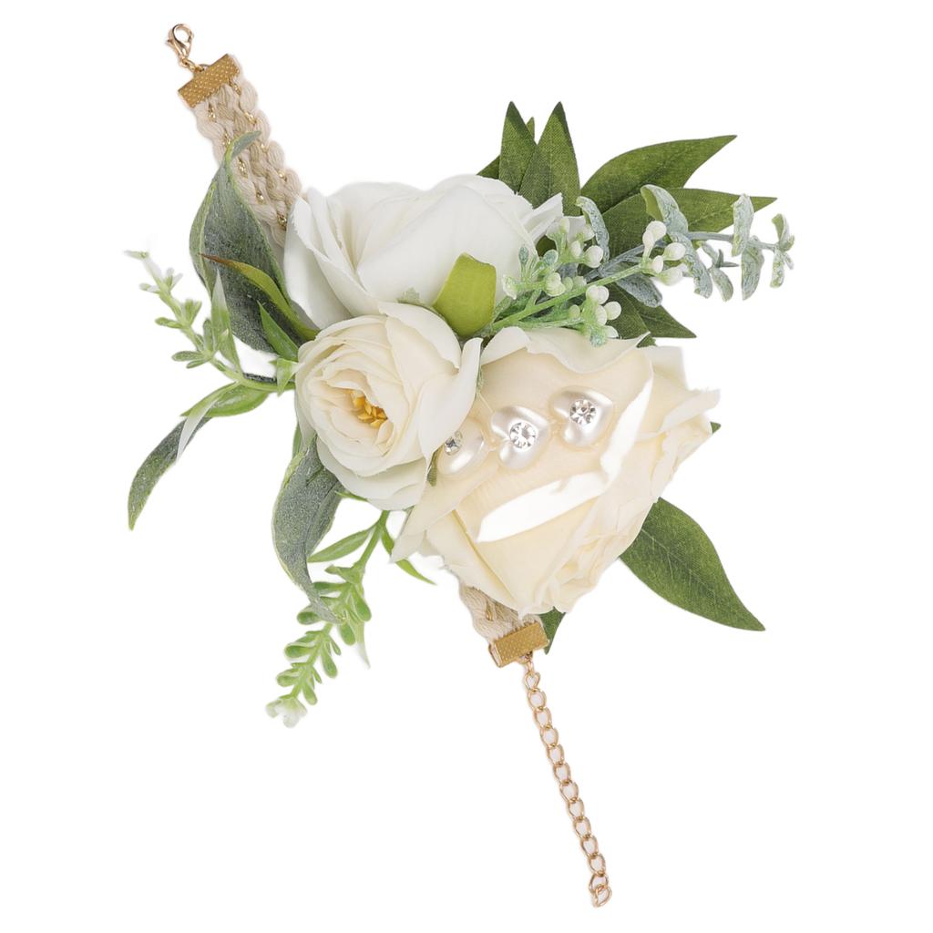 Wrist Corsages for Wedding Bride Wrist Flower Decorative White Roses and Green Leaves for Prom