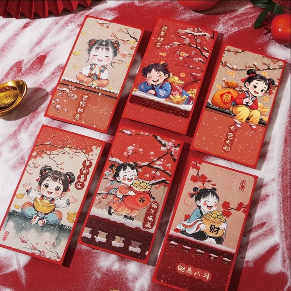 6 шт. Мультяшная змея Китайский красный конверт Традиционный карман для благословений Новогодние принадлежности Красный пакет