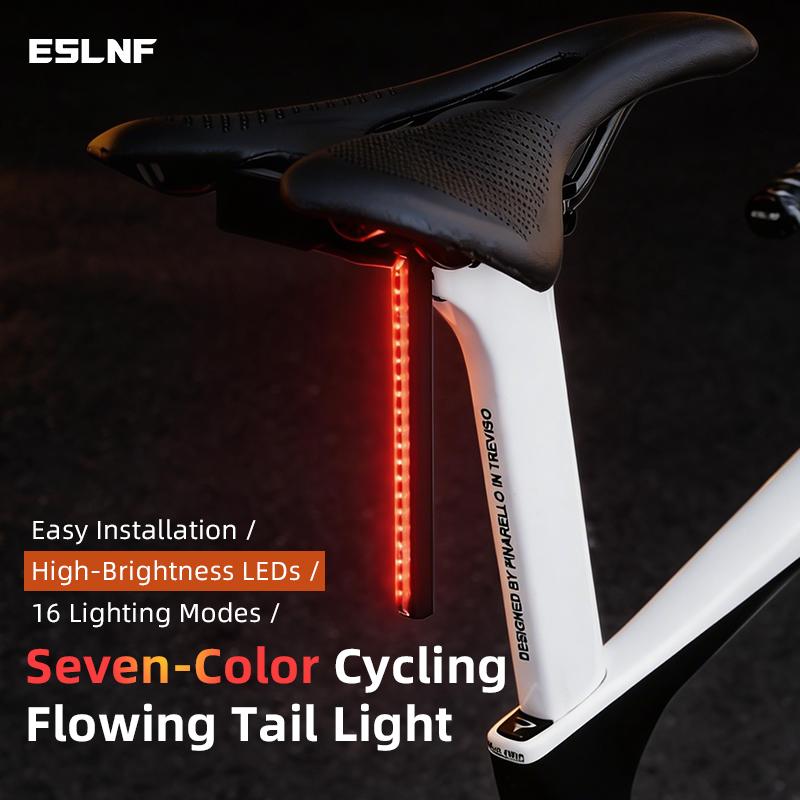 ESLNF RGB Flowing Seat Rail Mount Bike Taillight 1200mAh Type-C Rechargeable IPX4 Waterproof for Night Riding 7