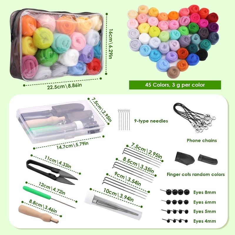 45 цветов войлочная шерсть ровница игла для валяния стартовый набор с принадлежностями для начинающих валяние своими руками ремесло украшение дома