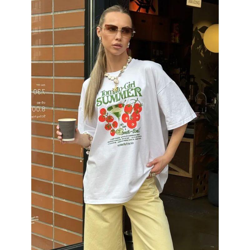 Western Style New Fashion Casual Loose Round Neck Print Short Sleeve T-shirt Top Printed T-shirt Top