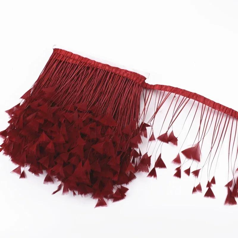 2Meters Colored Turkey Feathers On Tape Tassel Fringe Trim Decoration White Black Ribbon Sewing Dress Flecos Handicrafts Decor