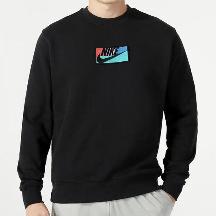 Nike Alphabet Crew Neck Casual Long Sleeve Толстовка Мужская Топы Черный FB8436-010