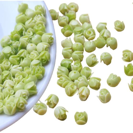 pumpie 100pcs 7mm Synthetic Coral Tulip Flower Beads Light Green Color for Bracelets Necklace Earring Jewelry Making Charms Art Craft DIY,