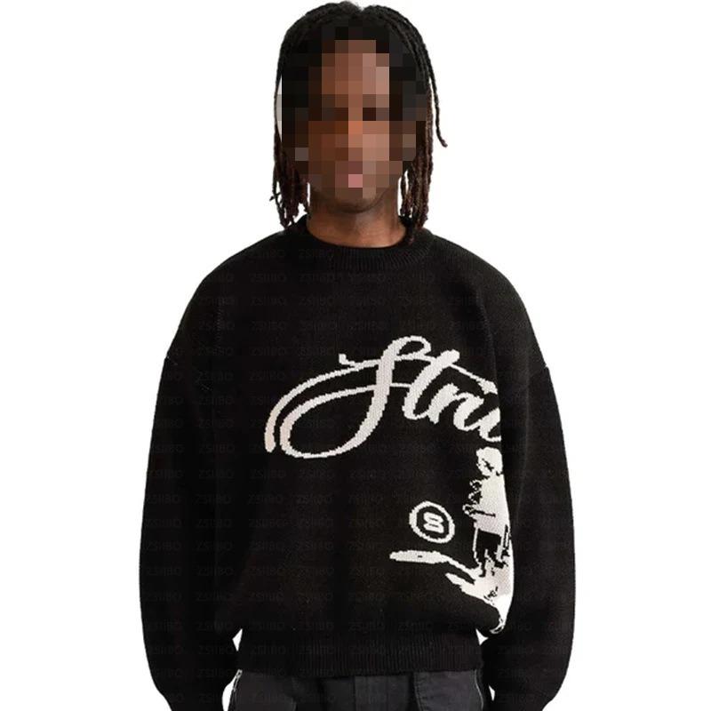 Европейская и американская осенне-зимняя уличная мода, персонализированный жаккардовый повседневный вязаный пуловер