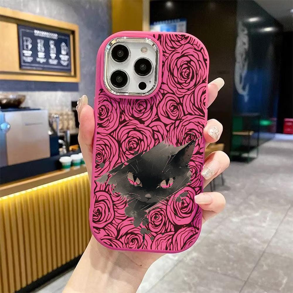 Чехол для телефона: 2D плоский дизайн, подходящий для защитного чехла iPhone 18 17 16 15 14 13 Pro, стиль для пары, черная кошка в стиле туши, подарок на Рождество и Хэллоуин