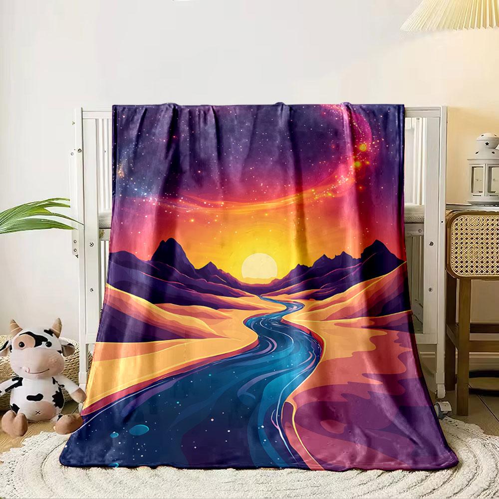 Dreamy Sunset with River Scene for all seasons blanket lunch break throw gift