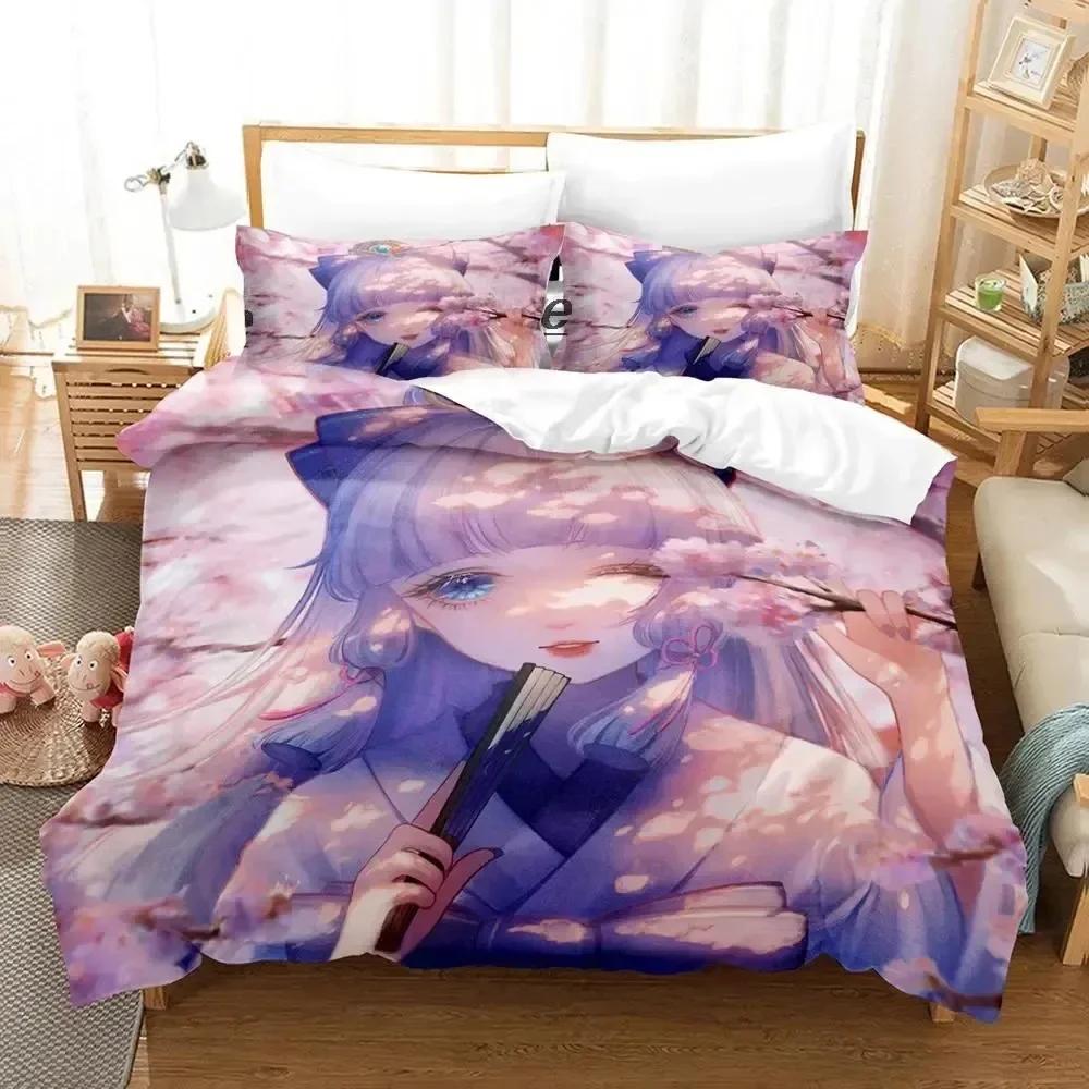Game Genshin Impact Kamisato Ayaka Bedding Set 3D Printed Suitable For Bedroom Duvet Cover Set With Pillowcases Home Textile
