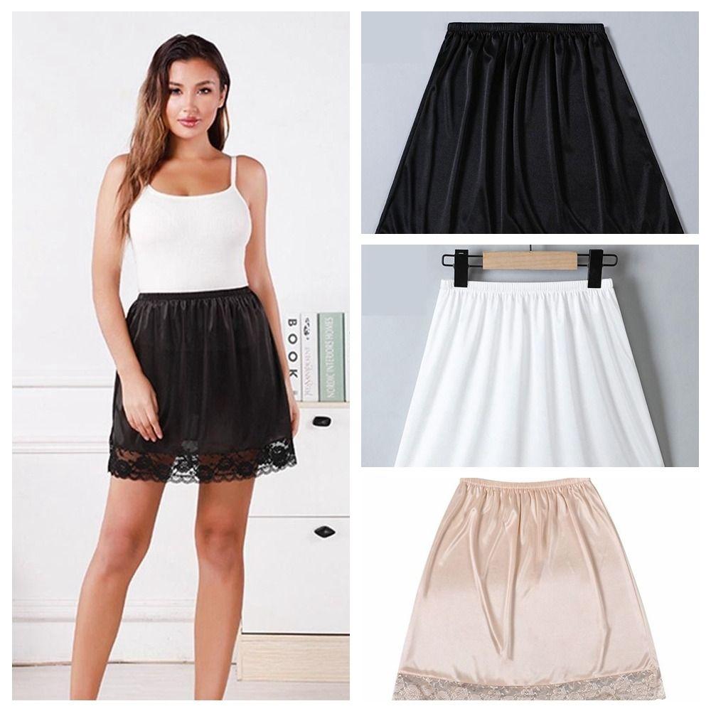 Thin JK Underpants Lace Edge Underskirt Women Petticoats Anti-Lighting Underskirt Silk Dress Slip