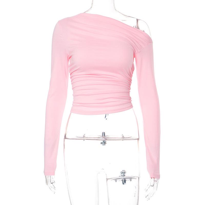 Женский кроп-топ с одним плечом, сборками и длинным рукавом - Осенний стиль