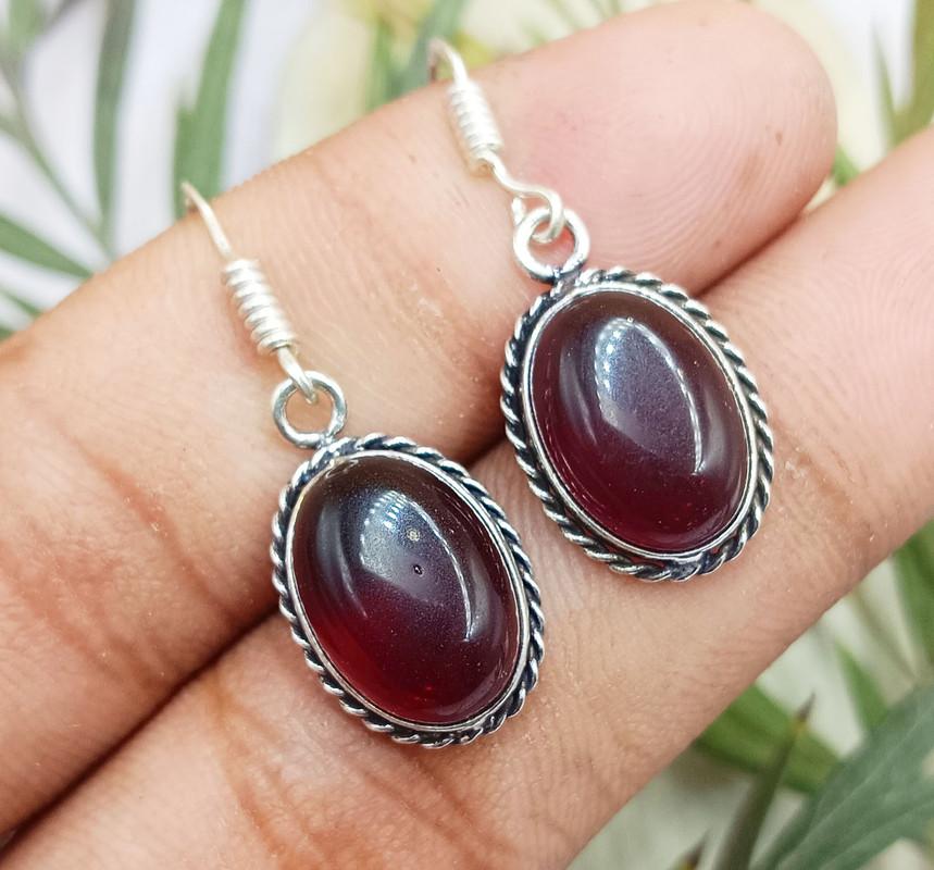 Garnet Gemstone 925 Sterling Silver Plated Hook Earring VG-8