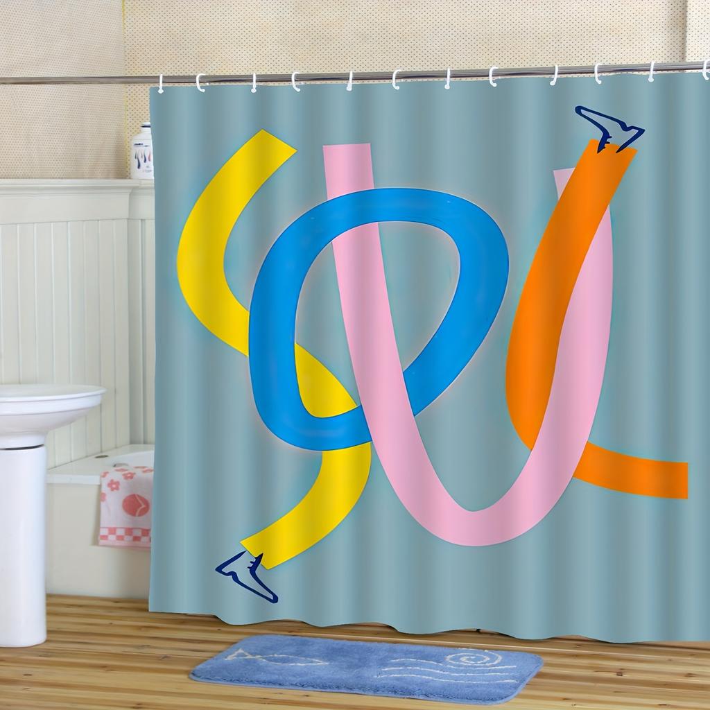 1Pc Modern Minimalist Abstract Art Shower Curtain, Digital Print, Bold Line Design, Bathroom Decor