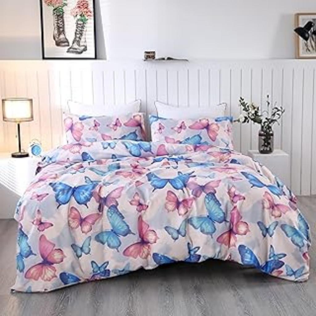 Butterfly Duvet Cover Set Queen King Size 3D Printed Bedding Quilt Cover Set For Girls Kids Teens 3 Piece Set 2 Pillowcases