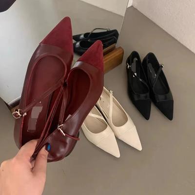 Модные женские туфли-лодочки Mary Janes, трехцветные туфли с острым носком на низком каблуке, элегантные женские туфли в винтажном стиле красного цвета