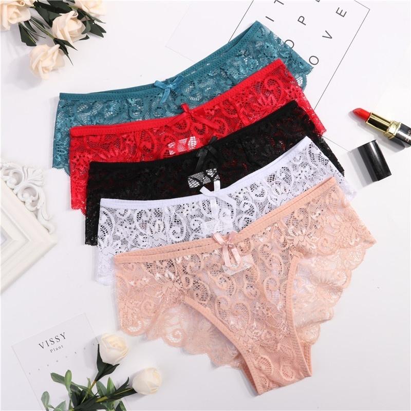Embroidered Lace Panties Transparent Sexy Low Waist Underwear Ladies Girls Soft Breathable Briefs
