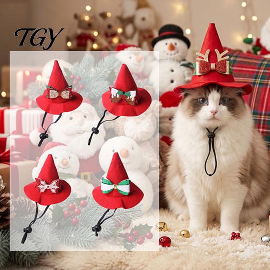 Adjustable Pet Wizard Hat Cat Pointed Christmas Hat, with Bow, Cute Festive Costume Accessories Witch for Small to Medium Cats, Holiday Party