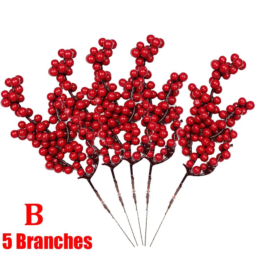 1/30 Branches Dense Berries Artificial Flowers Bouquet Red Holly Berry Stamen Plants Xmas Tree Christmas Party Home Decor