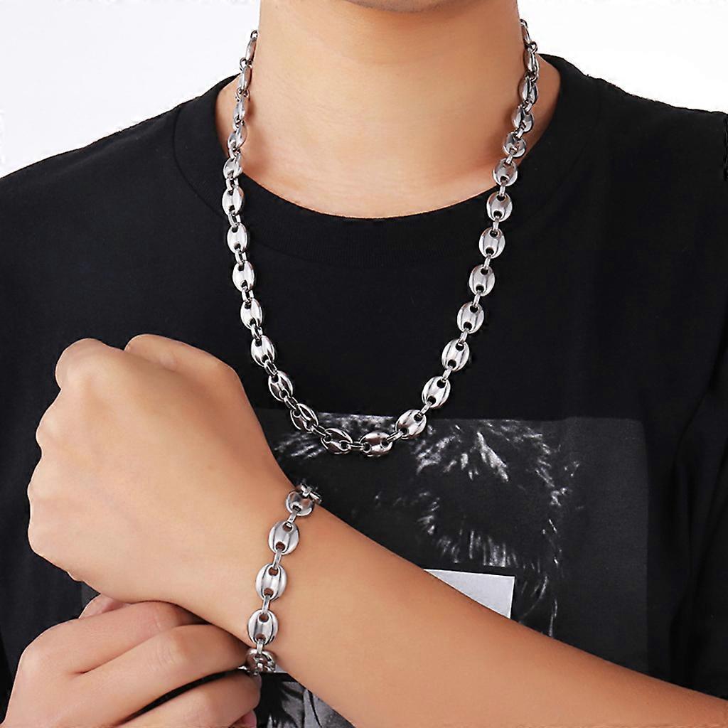 11mm Coffee Beans Chains Bracelets Stainless Steel Hiphop Necklace for Men Women