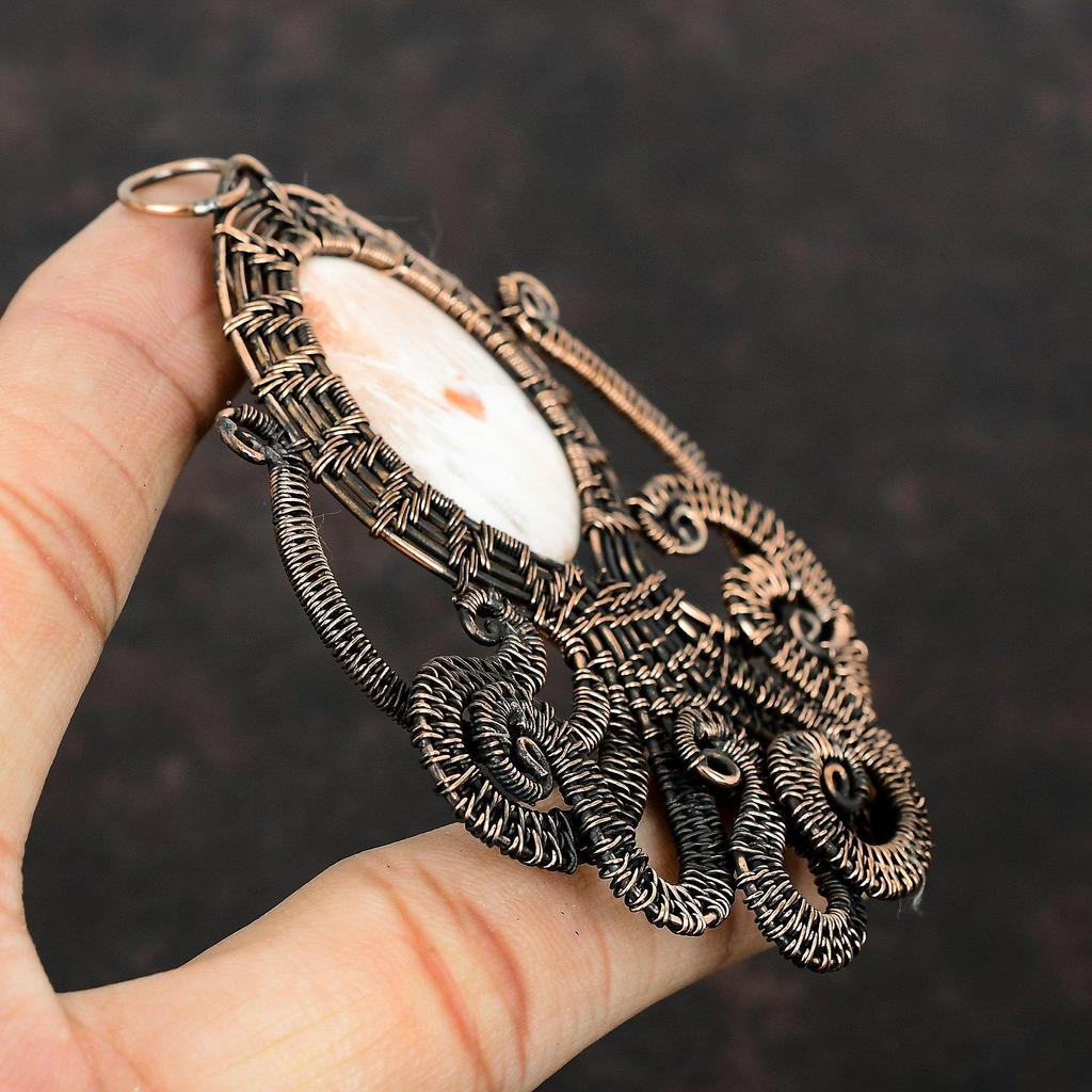 Scolecite Pendant Copper Wire Wrapped Pendant Gemstone Copper Jewelry Handmade Pendant Octopus Pendant Dainty Wire Wrap Jewelry Gift For Mom