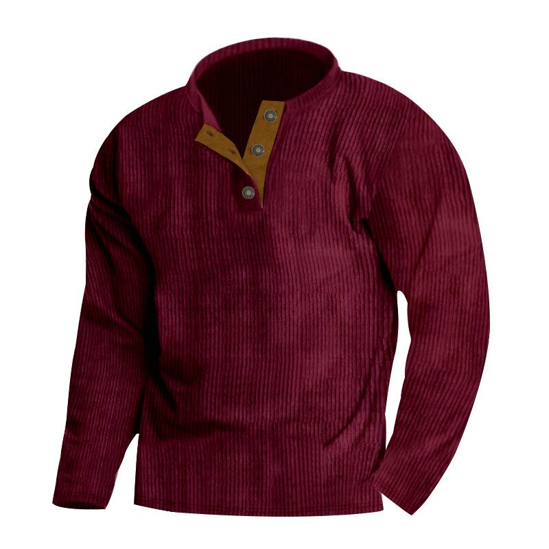 New Men's Outdoor Corduroy Casual Crew Neck Solid Colour Long Sleeve Sweatshirt