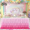 Table Skirt for Rectangle And Round Table Multi-layer Ruffle Reusable Gradient Rainbow Color Beach Parties Ceremony Birthday Party Decoration Table
