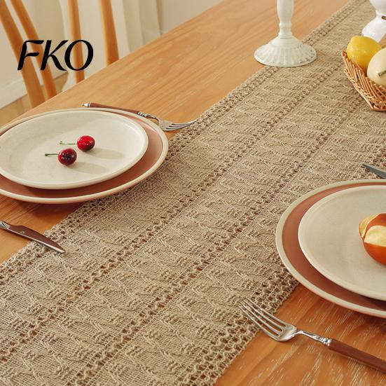 Durable Woven Table Runner Bohemian Runner, Rustic Fringed Ramie Decorative Dining for Farmhouse Home