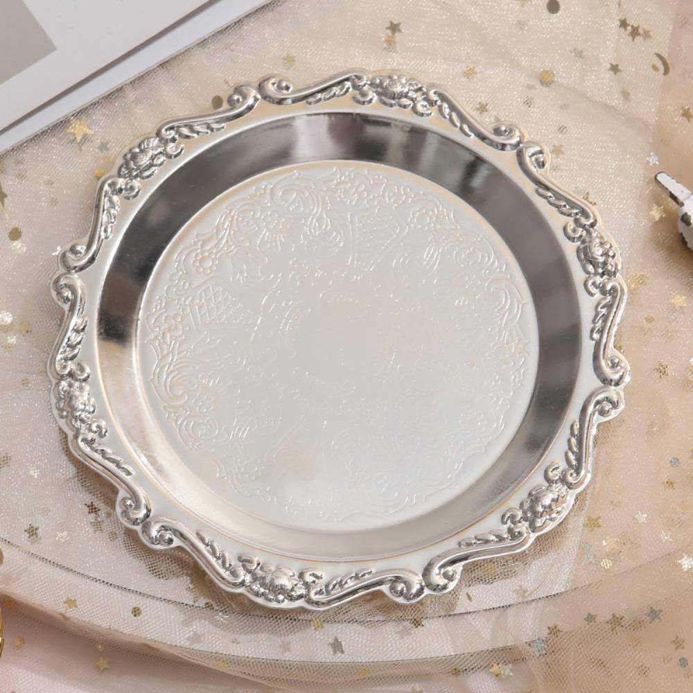Round Cake Tray Golden Silver Jewelry Storage Tray Luxury Dinner Serving Tray  Tea Cup Holder