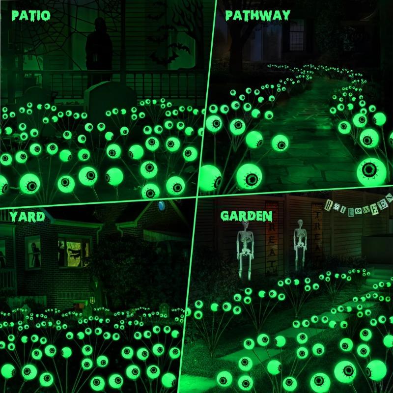 Хэллоуинские уличные солнечные фонари-глаза - светодиодное зеленое и фиолетовое свечение, эффект качающегося светлячка, для жутких дворов, газонов и мест празднования Хэллоуина