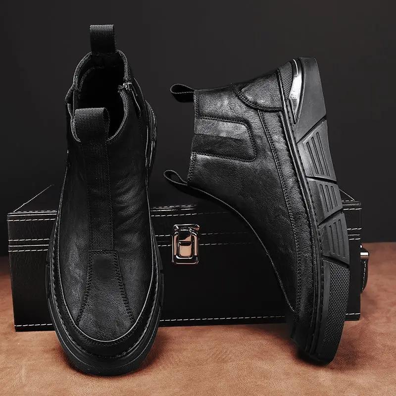 Модная кожаная обувь для мужчин Высокие слипоны Качество Мода Бесплатная доставка Доставка Мужские повседневные ботинки челси Ретро Классика Оригинал ПУ