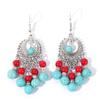 Ethnic Simulation Turquoise Beaded Earrings With Silver Filigree For Casual Wear
