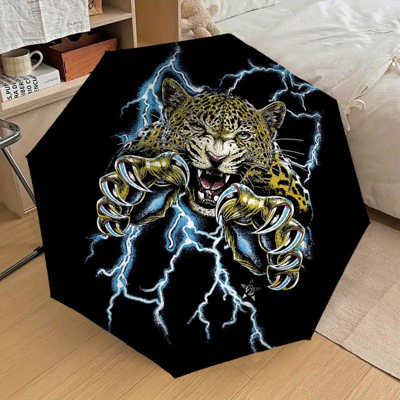 1pc Leopard, Lightning Automatic Folding Umbrella, Portable Collapsible Design, 8-Rib Iron Frame, Outdoor Accessory yy250905075