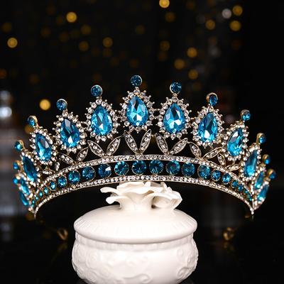 Роскошные синие стразы, хрустальная свадебная корона, диадемы и короны для невесты, королевская диадема, пышная корона, свадебные украшения для волос, аксессуары