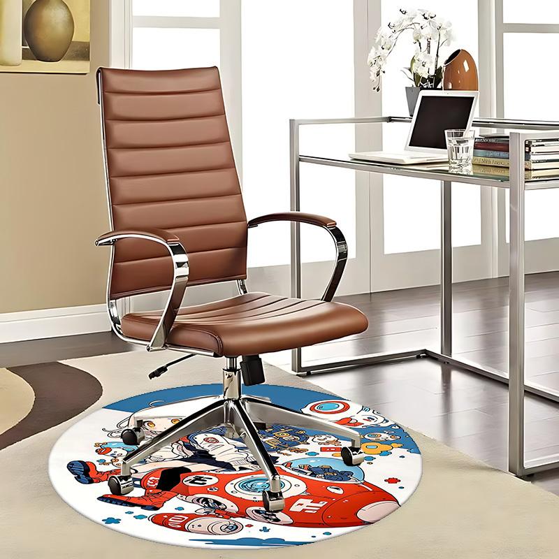 1pc Anime Cartoon Design Round Carpet - Office Chair Mat with Cute Characters, Suitable for All Seasons, Perfect for Home Decor in Living Room, Bedroo
