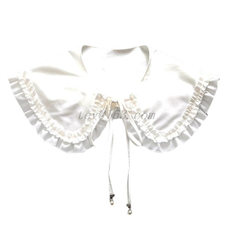 Women Girls Vintage Lolita False Fake Collar Shawl Sweet Ruffles Lace-Up Bow Decorative Necklace Choker Short Poncho