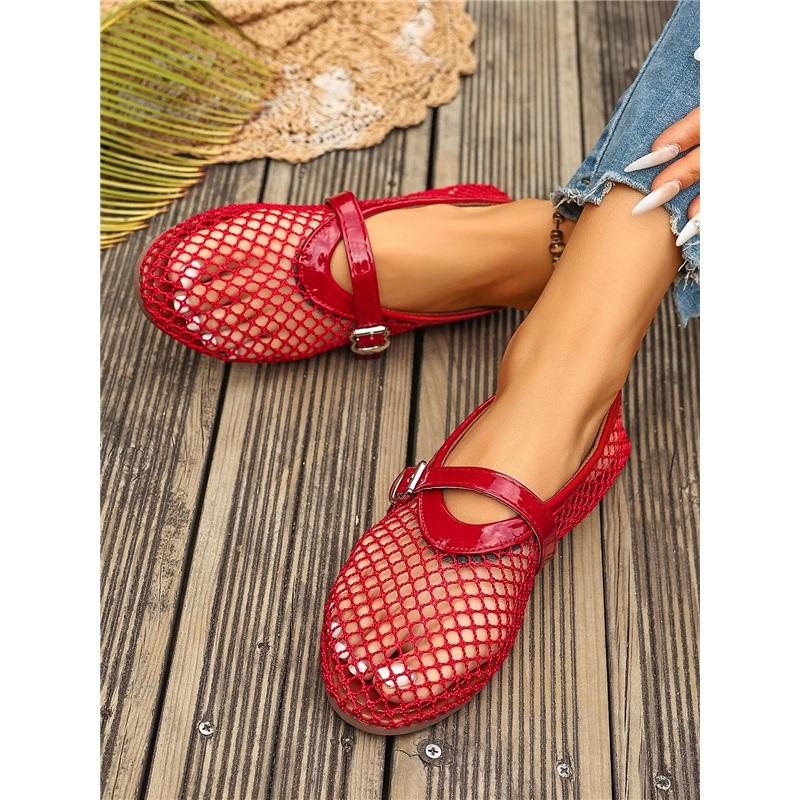Soft Sole Breathable Mesh Flat Bottom Hollow Mesh Shoes Mary Jane Single Shoe