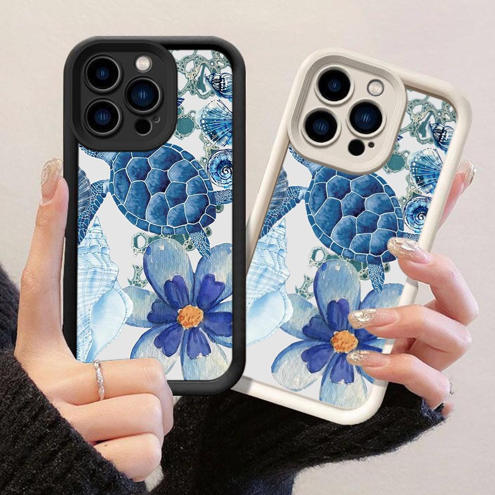 JT100 Синяя морская звезда черепаха для iPhone 17 16 15 14 Pro Max Samsung S26 S25 S24 Ultra A17 A16 A07 A56 A06 Xiaomi 15T Redmi 14C 15c Note 14 Мягкий чехол из ТПУ