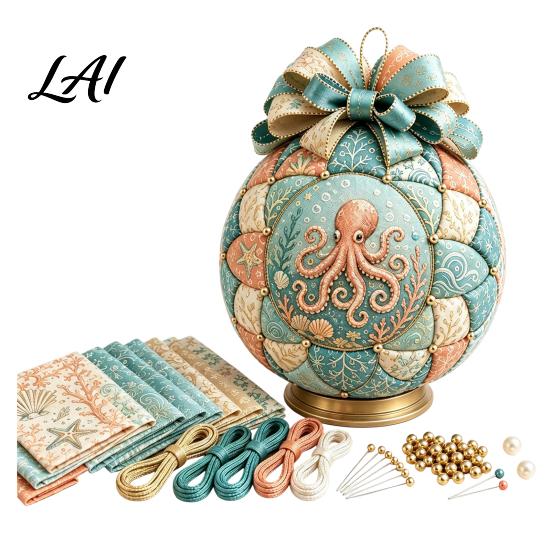 Decorative Marine Elements Kit Ocean Treasures DIY Patchwork Ball Ornament Kit Nautical Dolphin Fabric Craft Making Desktop Scenery Set Set Coastal