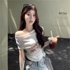 Women's 2025 One-Shoulder Short-Sleeve Letter Print Slim T-Shirt – Versatile Hot Girl Summer Top