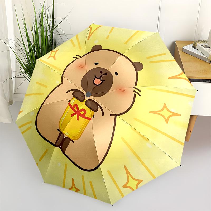 1pc Cute Capybara Automatic Folding Umbrella, Portable Collapsible Design, 8-Rib Iron Frame, Outdoor Accessory yy250905062