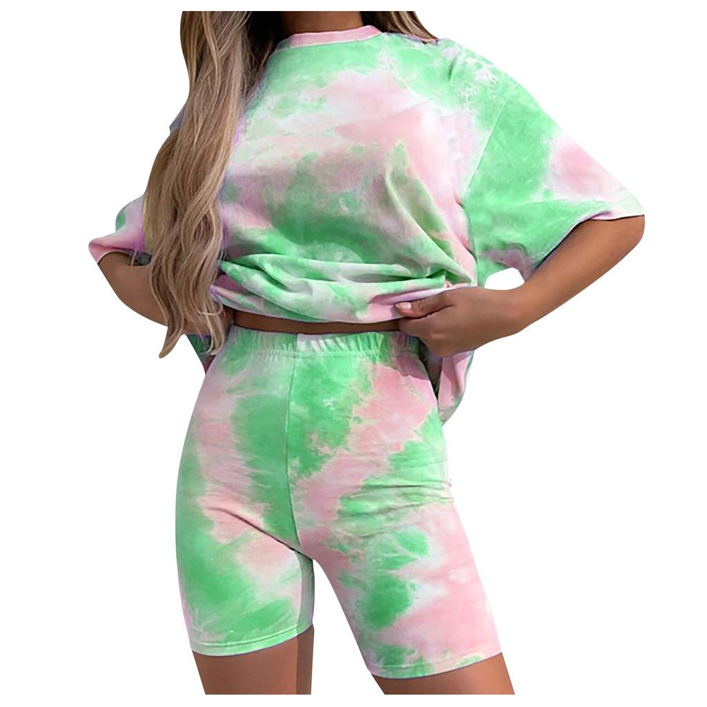 Женская летняя модная свободная повседневная футболка с градиентом тай-дай, узкие шорты