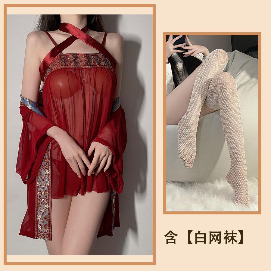 Сексуальное нижнее белье Pure Desire Сексуальный горячий ретро-стиль Hanfu Частный дом Карман для живота Прозрачная перспектива ночная рубашка женский костюм