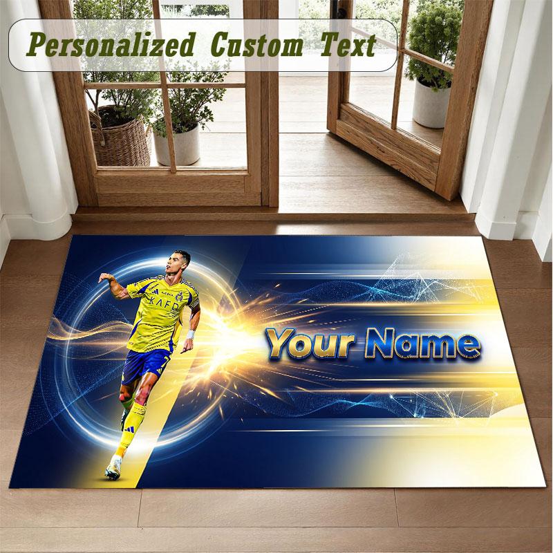 Crystal Velvet Square Rug Custom NameCristiano Ronaldo Pattern Non Slip Home Floor Decor Rug