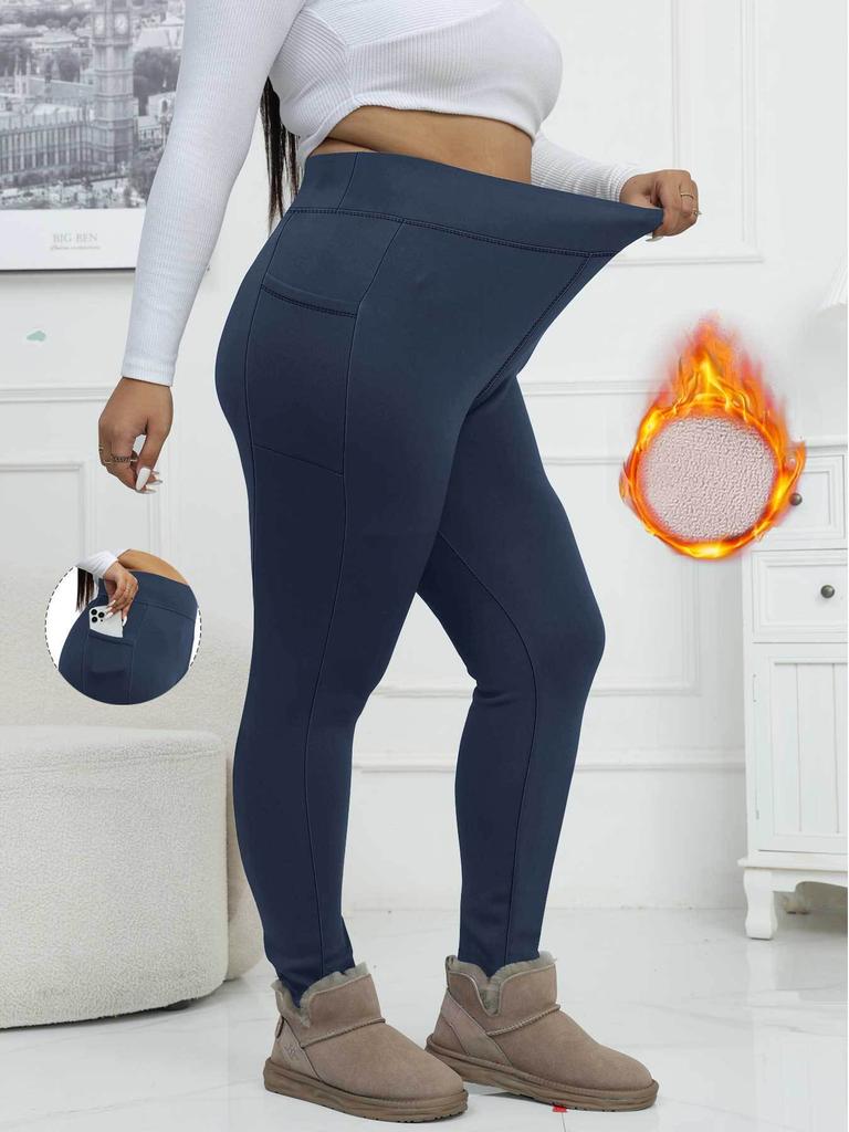 Леггинсы больших размеров с карманами на осень/зиму, утепленные флисом, с высокой посадкой, верхняя одежда, женские зимние теплые леггинсы