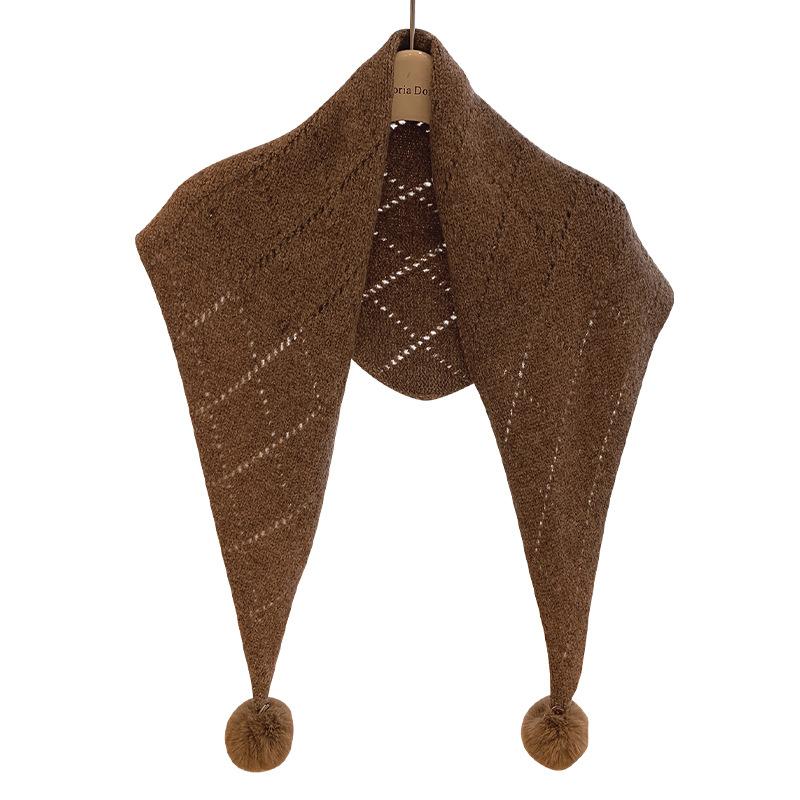 Новая модная съемная вязаная шаль с меховым помпоном, универсальный бафф для шеи, теплая треугольная шаль для женщин на зиму